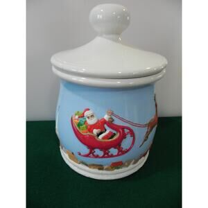 Vintage Large Beautiful Santa Clause Canister, Holiday Canister